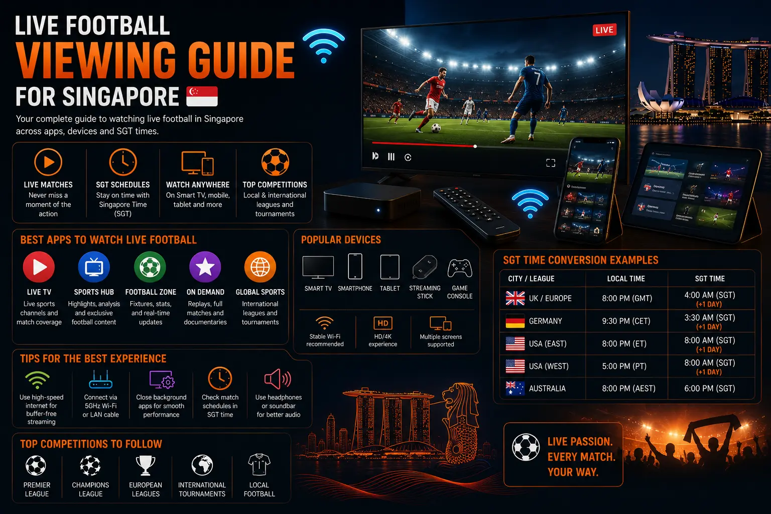Live Football Viewing Guide for Singapore: Apps, Devices and SGT Times